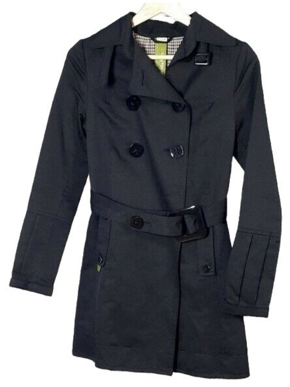 Söia & Kyo Women Trench Coat Black XS DoubleBreast Convertible Collar Lined Belt